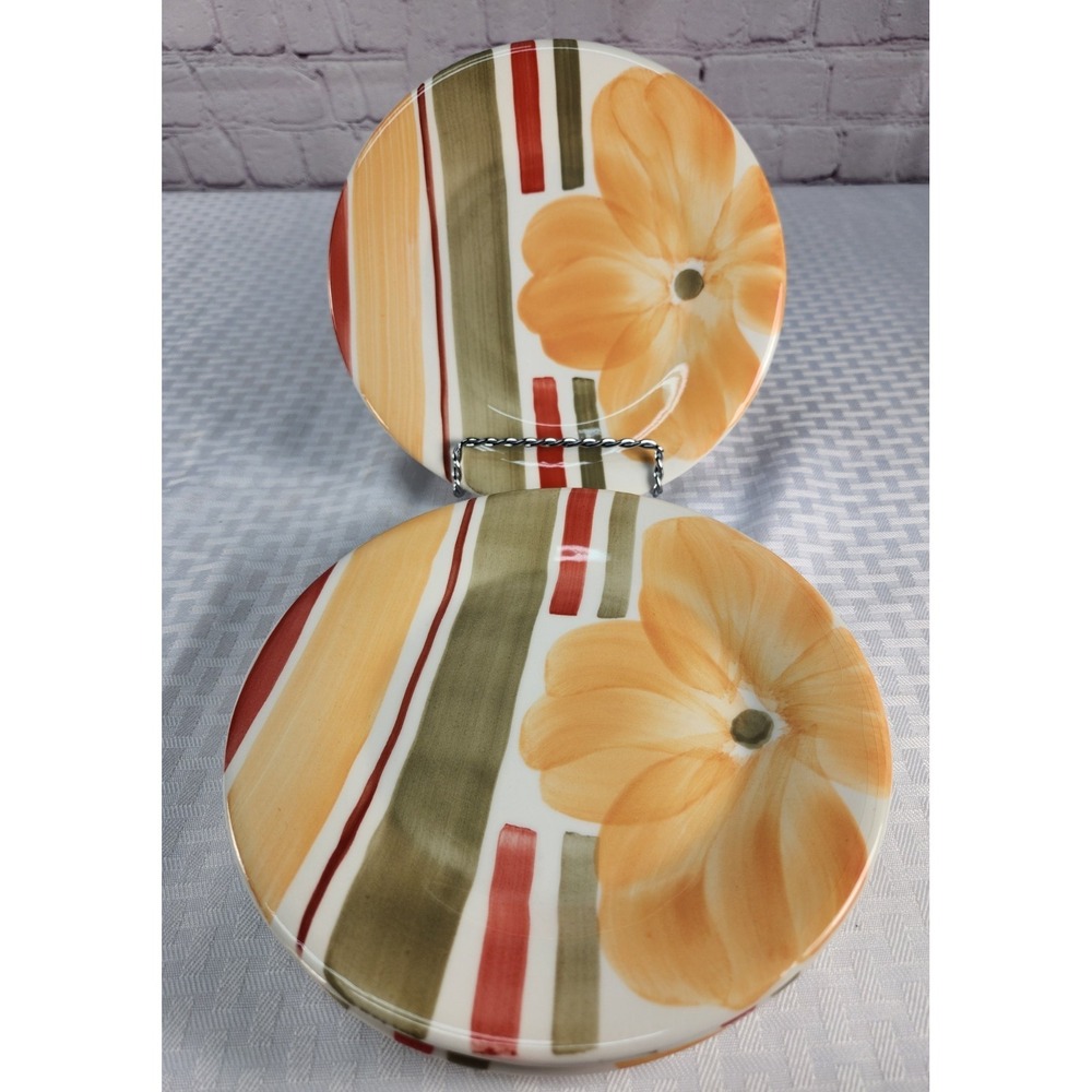 Pier 1 Striped Salad Plates Valencia Made in Italy Spring Fresh! Set Of 4